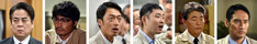 左から立川談春演じる殿村直弘、安田顕演じる山崎光彦、和田聰宏演じる江原春樹、今野浩喜演じる迫田滋、中本賢演じる津野薫、谷田歩演じる唐木田篤。