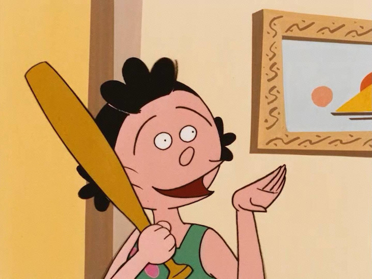 「サザエさん」第1回より、「押売りよ こんにちわ!!」。