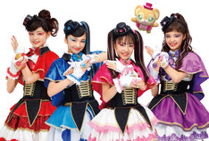 ファントミラージュのメンバー。左から石井蘭演じる紅羽セイラ、山口綺羅演じる明日海サキ、菱田未渚美演じる桜衣ココミ、原田都愛演じる紫月ヨツバ。